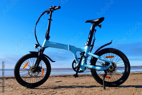 Folding bike details and close-up. Bike assembly. An electric bike that can be folded