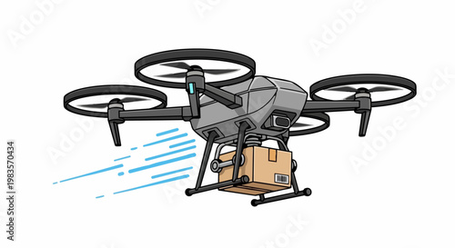 Canvastavla Drone flies swiftly outdoors carrying package with propellers spinning fast