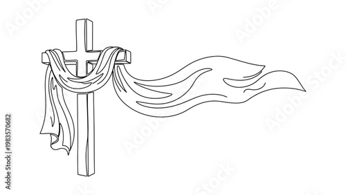 a cross with a cloth draped over it.