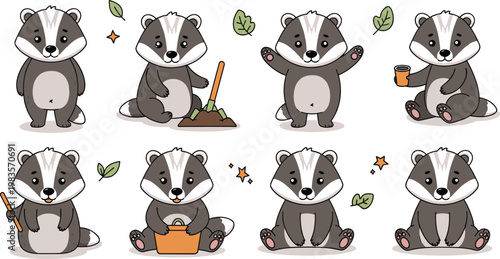 Cute raccoon characters set cartoon vector illustration adorable animals collection playful forest mascot design elements