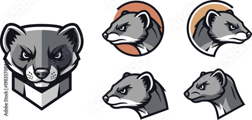 Badger mascot logo vector set with aggressive animal head icons esport team emblem illustration collection design