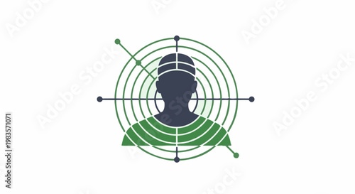 Targeted profile view of a person's head in a green circular graphic