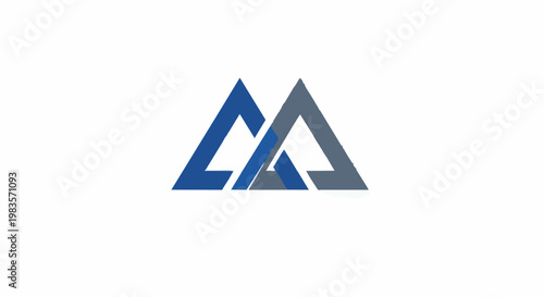 Geometric shapes forming a logo with blue and gray colors on white background