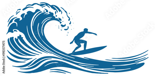 Illustration silhouette vector of surfing in the waves