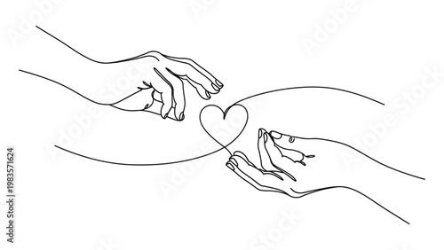Two hands holding a heart symbol.