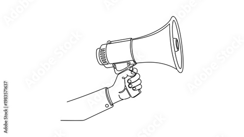 A hand holding a megaphone to speak loudly.