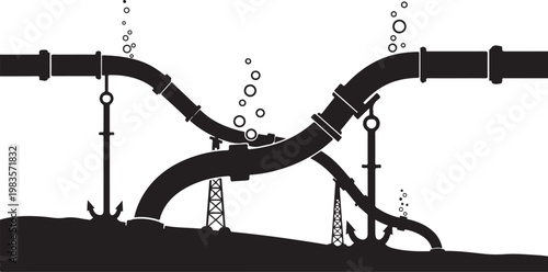 Industrial pipeline, oil refinery, black silhouette, industrial infrastructure, energy sector