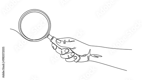 A hand holding a magnifying glass.