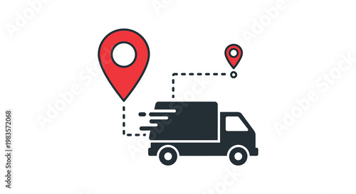Bild auf Leinwand Delivery truck travels between map markers a striking silhouette