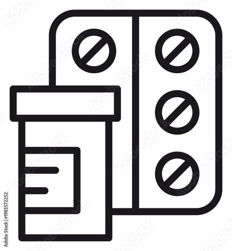 Fotografía Black vector icon of a medicine bottle and a blister pack of pills