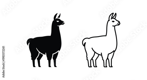 Llama vs Alpaca: Distinctive Animal Silhouettes Comparison Vector