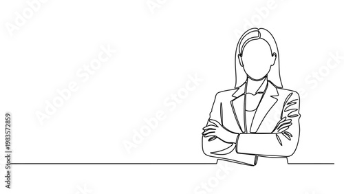 A minimalist line drawing of a confident businesswoman.