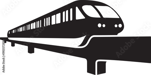 Monorail, train, transportation, icon, black, silhouette, vector