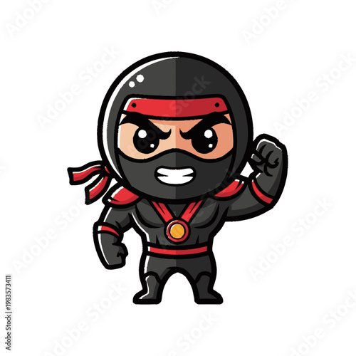 Cartoon Ninja Character in Black Suit.