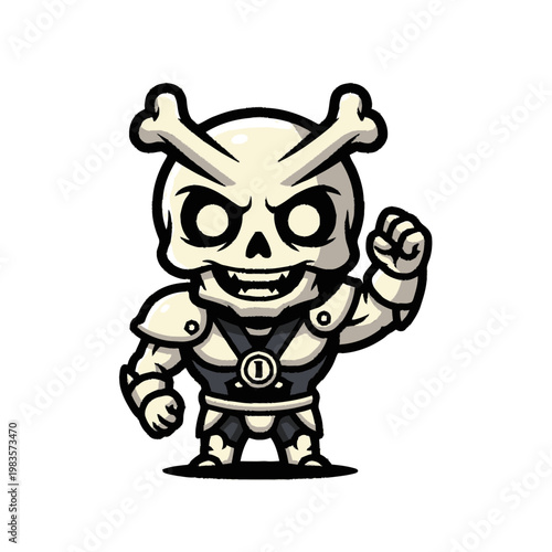 Cartoon skeleton character with bones.