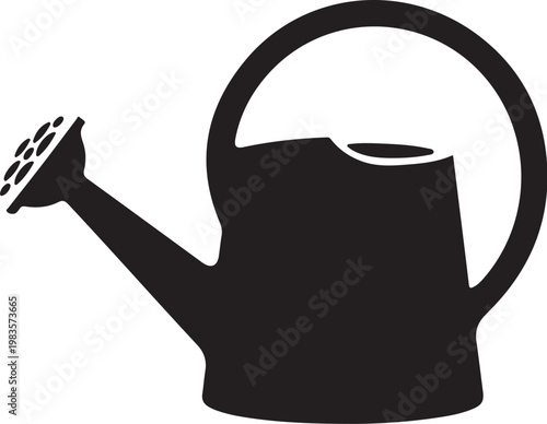 Black watering can icon, garden watering tool, vector silhouette, gardening equipment