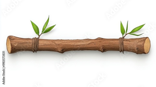 Pixel Art Brown Log with Green Leafy Sprouts Isolated on White Background