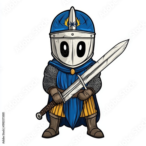 Pixel Art Knight Small Blue and Gold Armored Figure with Sword