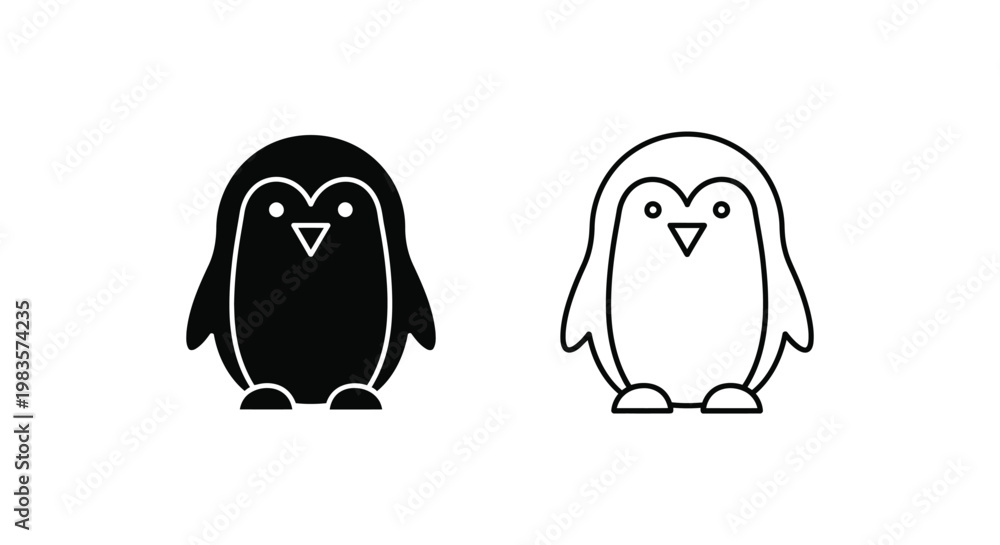 Obraz premium Adorable Cartoon Penguins: Black and White Design Ideas Vector