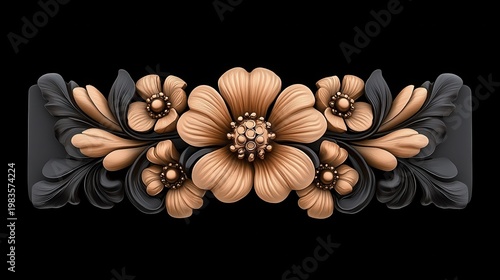 Intricate Rose Gold and Black Floral Design Element
