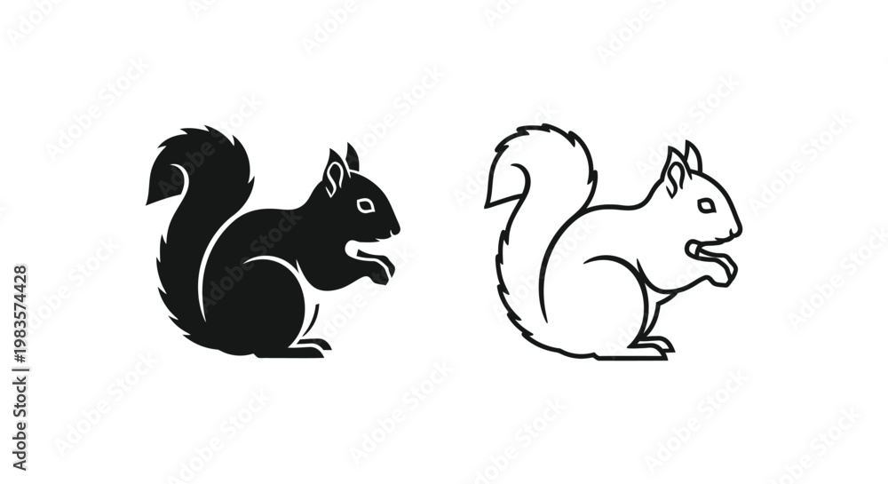 Fototapeta premium Black and White Squirrel Vector Icons Design Vector