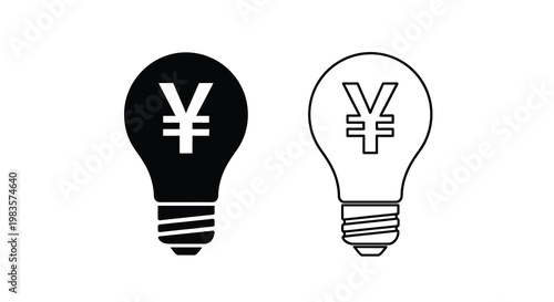 Two lightbulbs displaying the japanese yen symbol in black and white