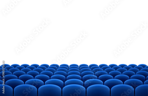 Cinema or movie seats isolated on white background. Vector rows of realistic blue theater chairs. Empty hall with armchairs template