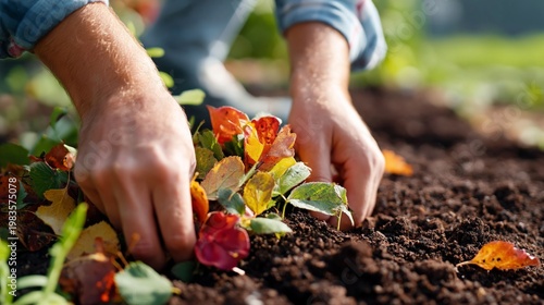 Gardening on a Sunny Day in a Home Garden With Hands Lifting Fresh Greens Fro...