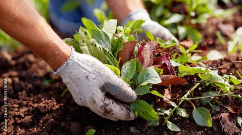 Gardening on a Sunny Day in a Home Garden With Hands Lifting Fresh Greens Fro...
