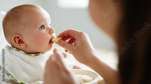Baby Smiles While Reaching for Fingers During Quiet Moment in Bright Room