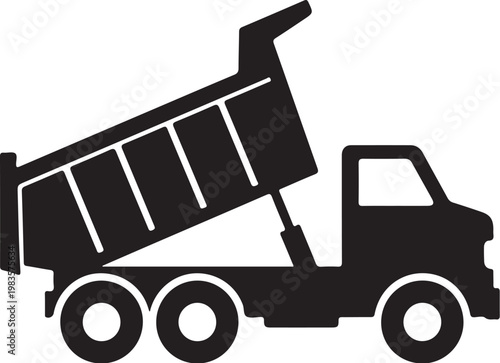 Black dump truck, silhouette vehicle, construction truck, industrial icon