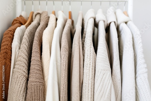 Various Sweaters Hanging on a Rack in a Room During Daylight Hours