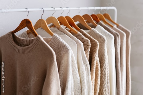 Different Sweaters Hanging on a Rack in a Simple Indoor Space During Daytime