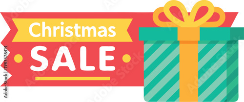 Christmas sale banner with red gift boxes and yellow ribbon bow