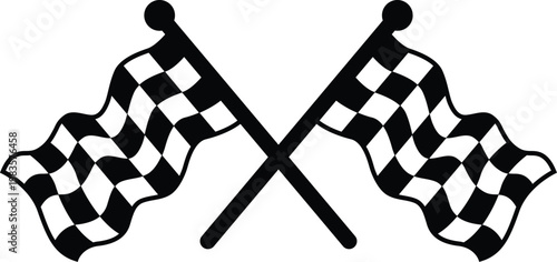 Crossed checkered racing flags black and white motorsport finish symbol vector