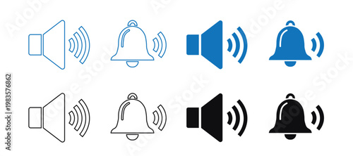 Notification Bell and Sound Volume Icons Set Vector