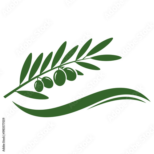 Olive branch icon, green leafy symbol, vector illustration, olive tree logo, healthy food element