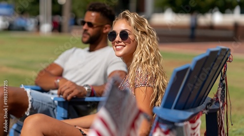 Friends Relax in Sunny Park While Enjoying Outdoor Leisure Time