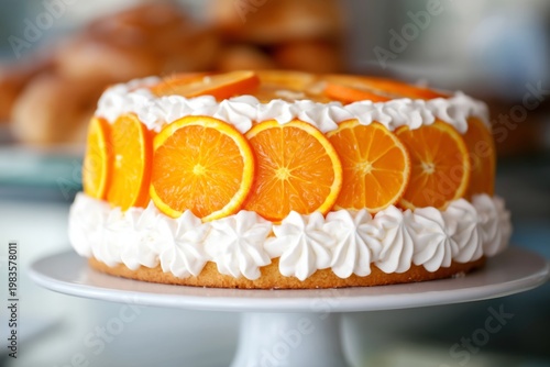 Delicious Orange Cake With Cream Displayed in a Bakery for Customers to View ...