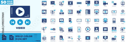 Video Solid Color Editable Icons set