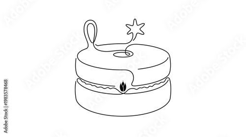 Quern Stone Continuous Line Drawing With Wheat Grain And Flour Star Minimal Monoline Vector Illustration