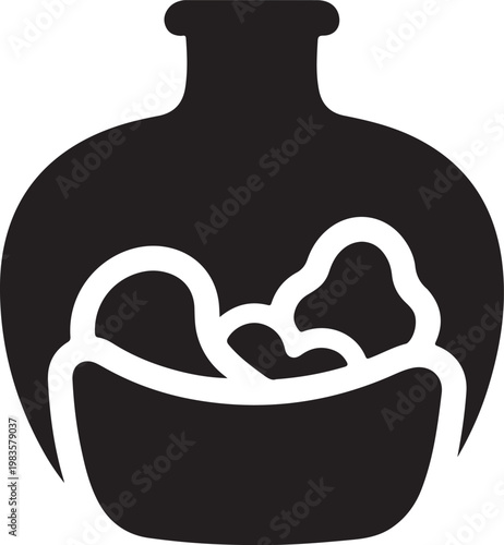 Abstract potion bottle icon with bubbling liquid for alchemy craft.