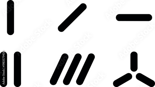 Black rounded line segments grouped by various counts and angles vector art