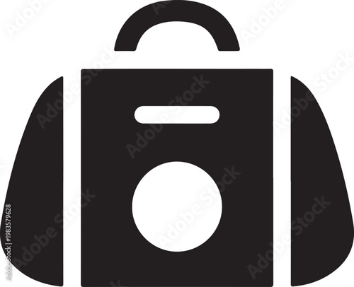 Modern duffel bag silhouette with side pockets and sturdy handle.