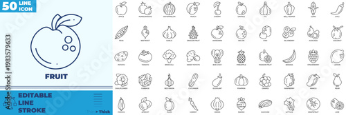 Fruit Line Editable Icons set