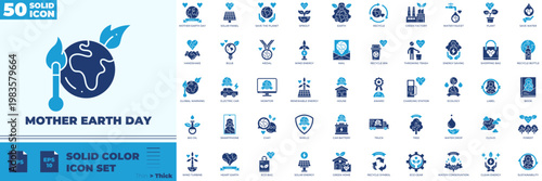 Mother Earth Day Solid Color Editable Icons set
