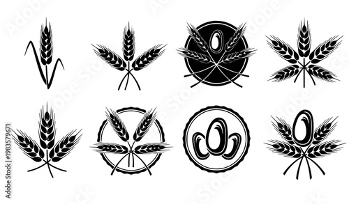 Wheat rye barley ears logo vector agricultural grain symbols isolated on white