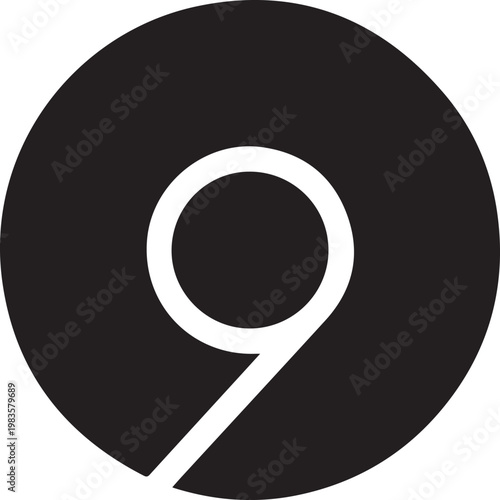 Modern circular number nine logo design with sharp diagonal cutout.