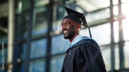Graduate Stands Proud at Sunset During Commencement Ceremony in a Scenic Outd...