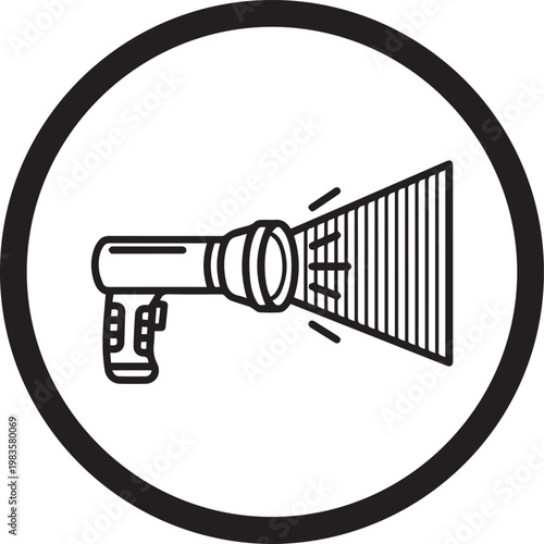 Professional Diving Torch with Dynamic Light Beam Vector Icon – Perfect for Underwater Exploration, Scuba Diving Gear, Adventure Sports, Safety Equipment, Educational Content, Travel